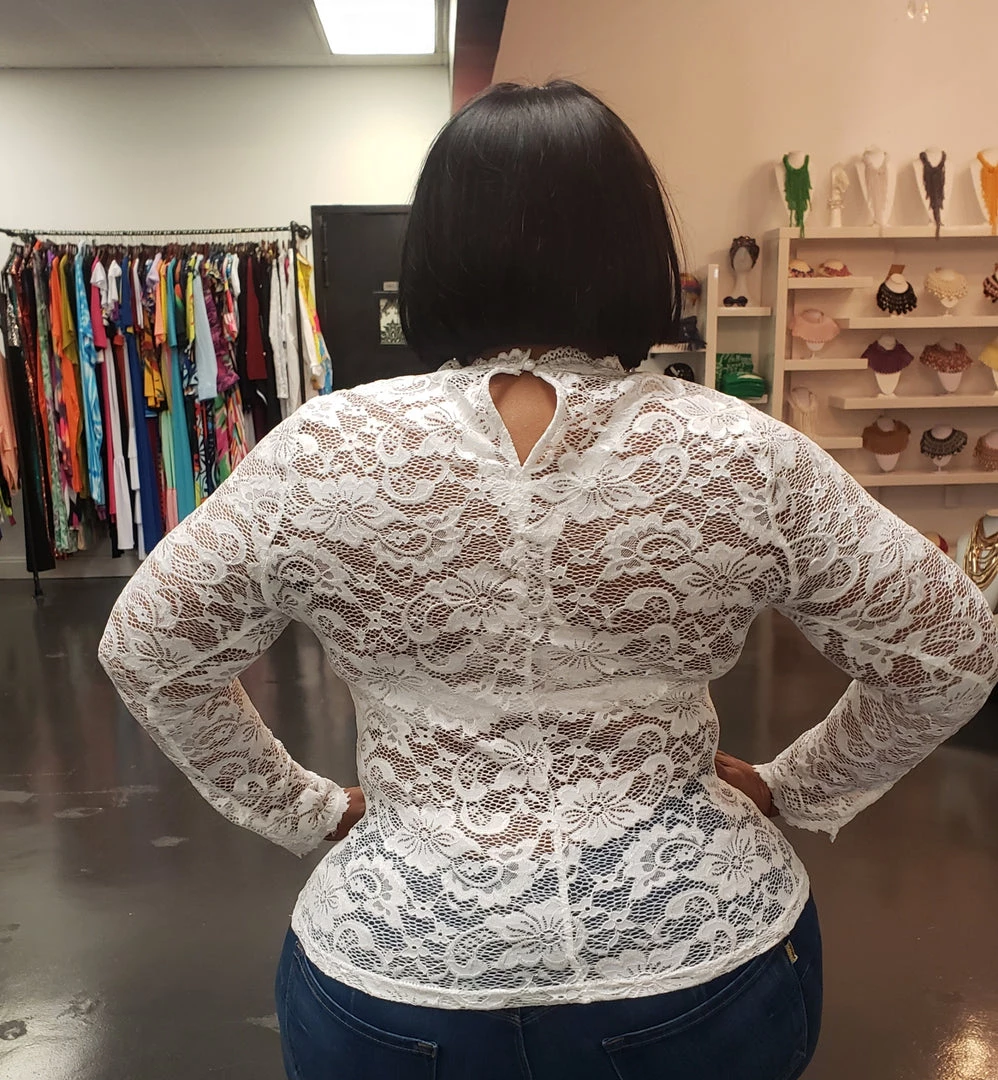 Curvaceous Boutique Ivory Sheer Lace Sleeves Top TOPS 4 Curvaceous Boutique Ivory Sheer Lace Sleeves Top TOPS