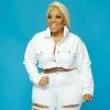 Curvaceous Boutique White Distressed Denim Crop Jacket NEW