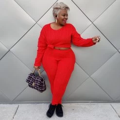 Curvaceous Boutique SALE Red Cable Knit Sweater Set