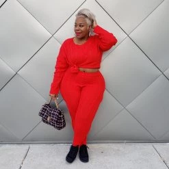 Curvaceous Boutique SALE Red Cable Knit Sweater Set