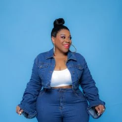 Curvaceous Boutique Crop Thing Ruched Denim Jacket