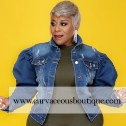 Curvaceous Boutique BLAZERS/VESTS/JACKETS Blue Puff Sleeve Denim Jacket