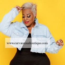 Curvaceous Boutique Blue Distressed Back Jacket NEW