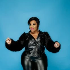 Curvaceous Boutique Fur Sleeve Pleather Motor Jacket