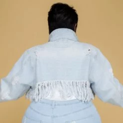 Curvaceous Boutique BLAZERS/VESTS/JACKETS Light Blue Fringe Denim Jacket