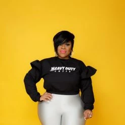 Curvaceous Boutique Black Ruffle Heavy Duty Sweatshirt TOPS