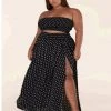 Curvaceous Boutique Black Polka Dot Split Skirt Set