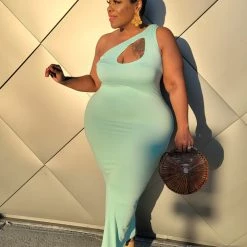 Curvaceous Boutique Mint Pretty Cut-Out Dress DRESSES
