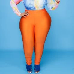 Curvaceous Boutique Orange Shiny Leggings