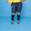 Curvaceous Boutique Dark Blue Distressed Vintage Jeans