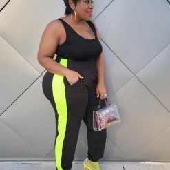 Curvaceous Boutique Black Side Kick Jogger Set