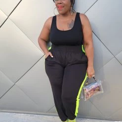 Curvaceous Boutique Black Side Kick Jogger Set