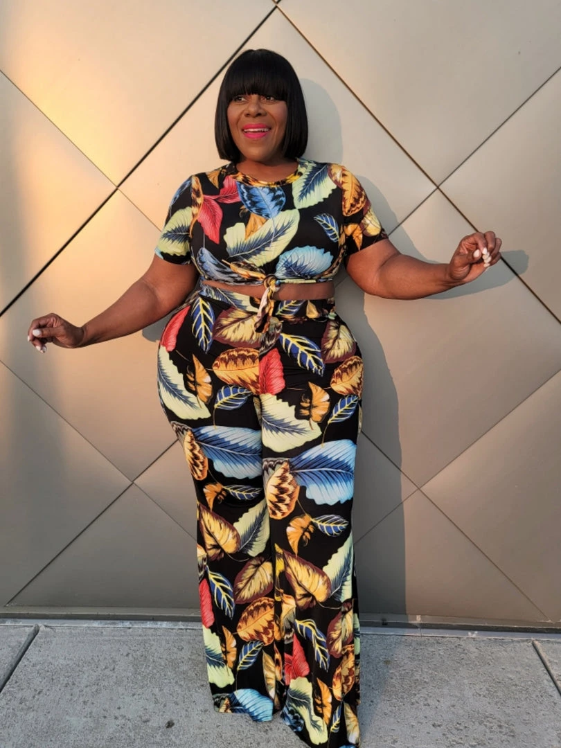 Curvaceous Boutique Black Vacation Leaf Print Set 3 Curvaceous Boutique Black Vacation Leaf Print Set