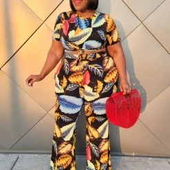 Curvaceous Boutique Black Vacation Leaf Print Set 5 Curvaceous Boutique Black Vacation Leaf Print Set