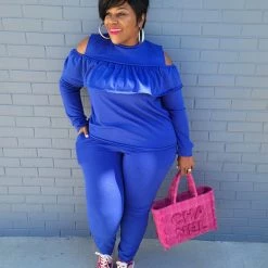 Curvaceous Boutique Royal Blue Candice Ruffle Set SALE