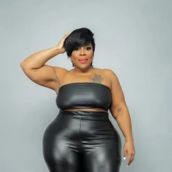 Curvaceous Boutique Black Tube Faux Leather Top
