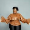 Curvaceous Boutique Cognac Tiered Vegan Leather Top
