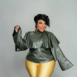 Curvaceous Boutique SALE Green Tiered Vegan Leather Top