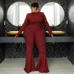 Curvaceous Boutique Red Shimmer Flare Jumpsuit JUMPSUITS