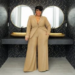 Curvaceous Boutique Gold Shimmer Pant Suit SETS