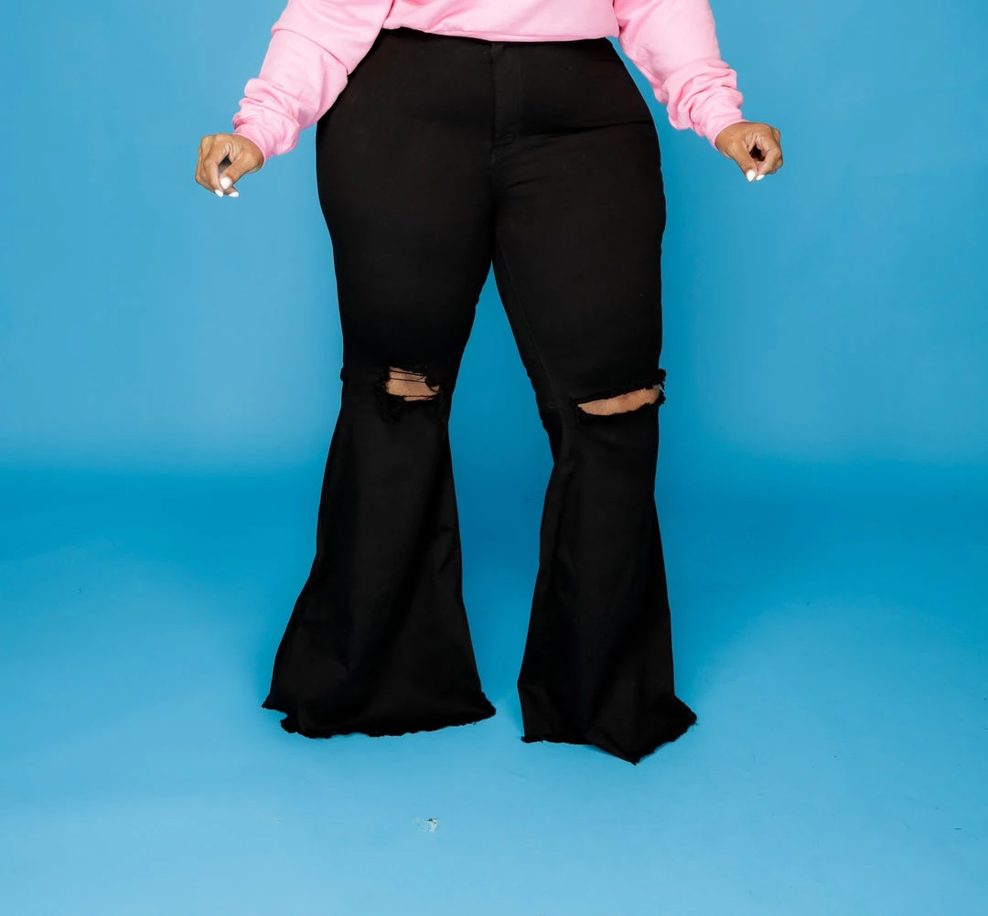 Curvaceous Boutique Black Distressed Bell Bottom Jeans 5 Curvaceous Boutique Black Distressed Bell Bottom Jeans