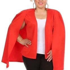 Curvaceous Boutique Red Caped Hero Blazer TOPS