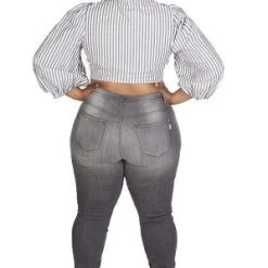 Curvaceous Boutique Grey Knee Slit Jeans