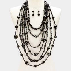 Curvaceous Boutique ACCESSORIES Black Chanel Pearl Necklace Set
