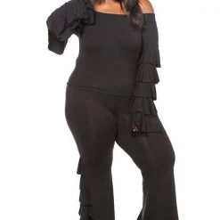 Curvaceous Boutique Black Randie Ruffle Pant Set