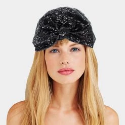 Curvaceous Boutique Black Sequin Knotted Turban Beanie Hat NEW