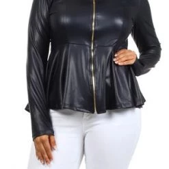 Curvaceous Boutique Black Faux Leather Peplum Jacket SALE