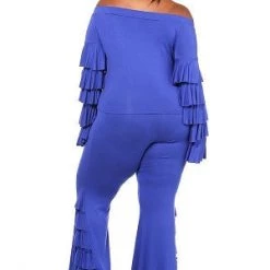 Curvaceous Boutique Blue Randie Ruffle Pant Set SETS