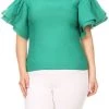 Curvaceous Boutique Green Thea Ruffle Shoulder Top TOPS