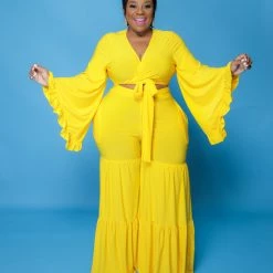 Curvaceous Boutique Yellow Chaka Pant Set SETS