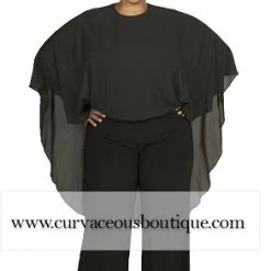Curvaceous Boutique Camila Black Cape Jumpsuit SALE