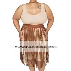 Curvaceous Boutique Brown Suede Fringe Plus Size Belt