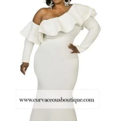 Curvaceous Boutique Ivory Olivia Ruffle Gown GOWNS