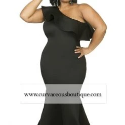 Curvaceous Boutique Black Dorinda One Shoulder Gown