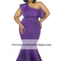 Curvaceous Boutique GOWNS Purple Dorinda One Shoulder Gown