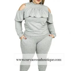 Curvaceous Boutique Grey Candice Ruffle Set