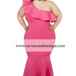Curvaceous Boutique Pink Dorinda One Shoulder Gown DRESSES