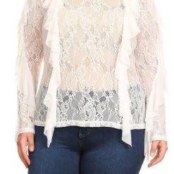 Curvaceous Boutique Ivory Lace Ruffle Trim Top