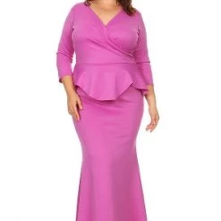 Curvaceous Boutique Fuchsia Madelyn Peplum Maxi Dress