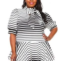 Curvaceous Boutique Extended Size Stripe Peplum Top PLUS 4X, 5X, 6X