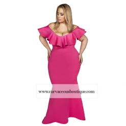 Curvaceous Boutique GOWNS PInk Chandler Ruffle Gown