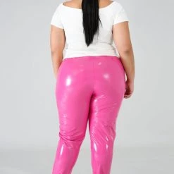 Curvaceous Boutique Pink Shiny Liquid Pants