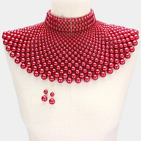 Curvaceous Boutique Red Pearl Armor Bib Necklace ACCESSORIES 3 Curvaceous Boutique Red Pearl Armor Bib Necklace ACCESSORIES