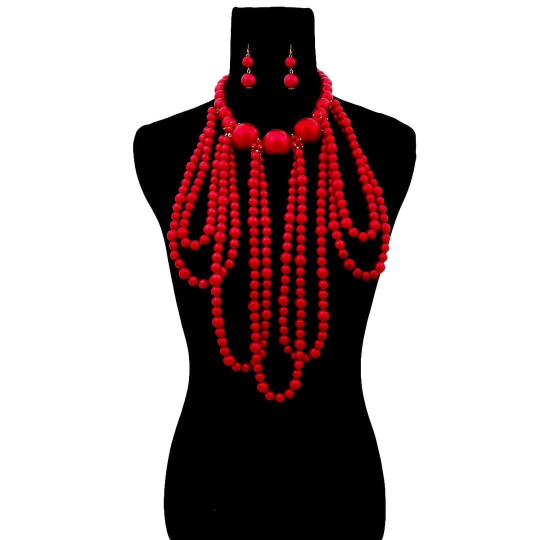 New Arrivals Red Pearl Long Draping Necklace Set ACCESSORIES 3 New Arrivals Red Pearl Long Draping Necklace Set ACCESSORIES