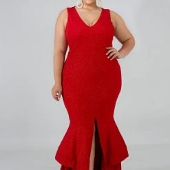 New Arrivals DRESSES Red Carrie Glitter Tiered Gown