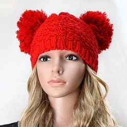 Curvaceous Boutique Red Double Pom Pom Beanie Hat